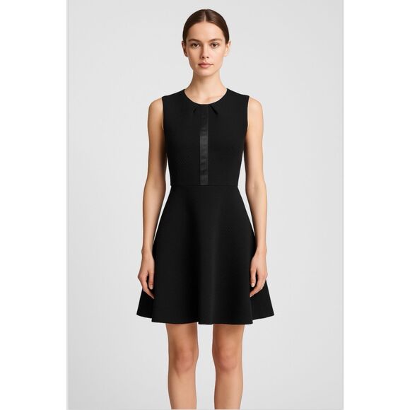 Sandro Paris Black Textured Fit & Flare Sleeveless Dress Sz 3 L Elegant Zip Back - Picture 1 of 12